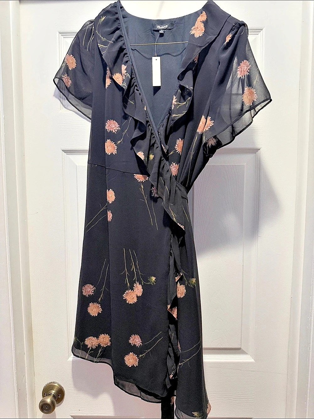 Madswell Floral Mini wrap Dress in Black & rust Size XL NWT